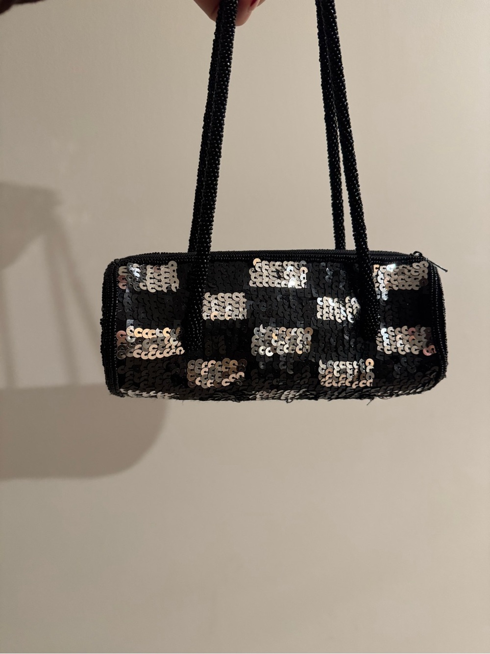 Black Sequin Barrel Shoulder Bag - Evening Clutch